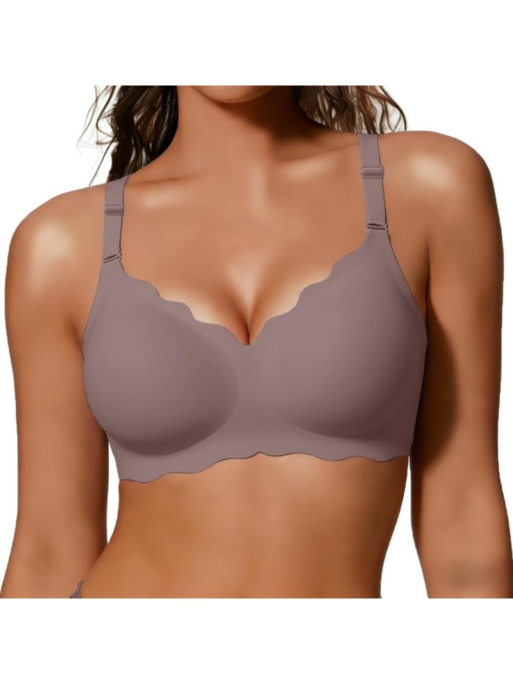 Women's Grey Jelly Bras No Underwire Scalloped Push Wireless Bralettes